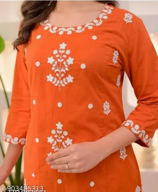Designer Kurti Pant Dupatta Set for Women (Orange, XXXL)