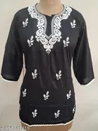 Cotton Chikankari Short Kurti for Women, Black 
