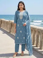 Embroidered A-line Kurta Set for Women 