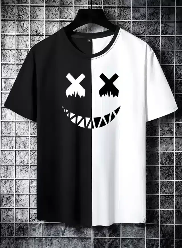 Half Sleeves T-Shirt for Men (Black & White, XXL)