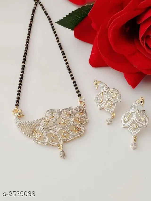 Alloy Mangalsutra with Earrings for Women (Multicolor, Set of 1)