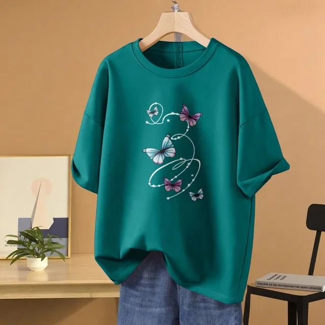 Oversized Cotton Blend T-shirts for Women (Green, XL)