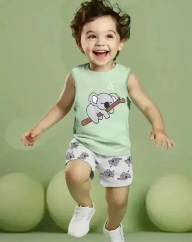 Hosiery Clothing Set for Kids (Green, 6-9 Months)