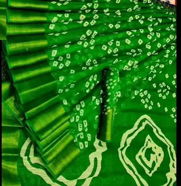 Women's Printed Saree with Unstitched Blouse (Green, 6.0 m)
