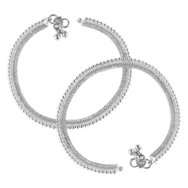Traditional Brass Women Anklets (Silver) (VFJ-94)