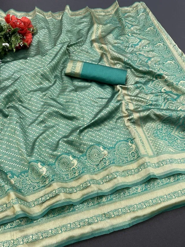 Jacquard Printed Saree for Women (Green, 6.3 m)