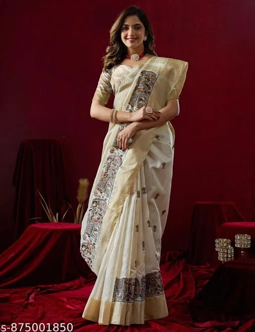 Embroidered Border Cotton Silk Saree for Women (Multicolor)