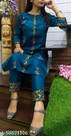 Cotton Silk Embroidered Kurta with Pant for Women 