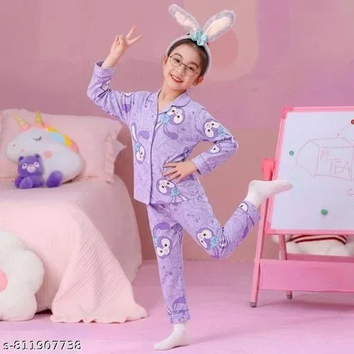 Night Suit for Girls (Purple, 8-9 Years)