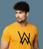 Polyester Printed T-Shirt for Men, Mustard 