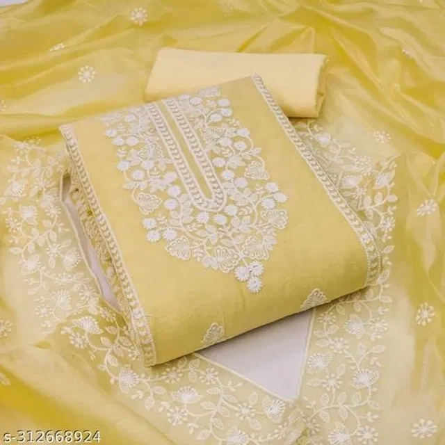 Embroidered Unstitched Suit for Women (Yellow, 2.25 m)