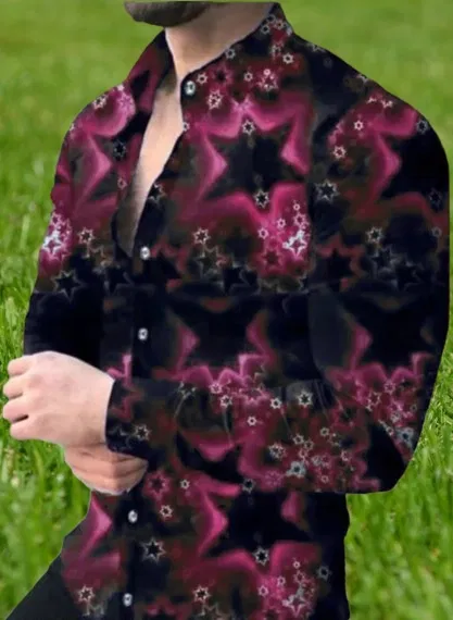 Lycra Printed Shirt For Men, Pink (S)