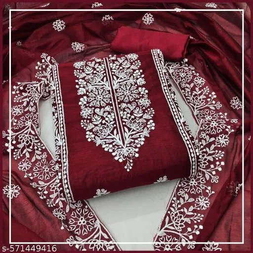 Embroidered Patiala Suit for Women (Red, 6.05 meter (M)