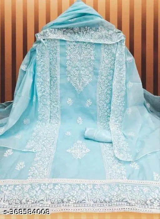 Embroidered Floral Patiala Suits for Women (Blue, Un Stitched)