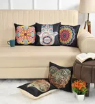 Jute Printed Cushion Covers (Multicolor, 16x16 inches) (Pack of 5)