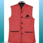 Jute Cotton Ethnic Jacket for Men (Red, M)