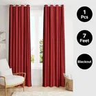 Polyester Blackout Plain Maroon Door Curtain 7ft Pack of 1