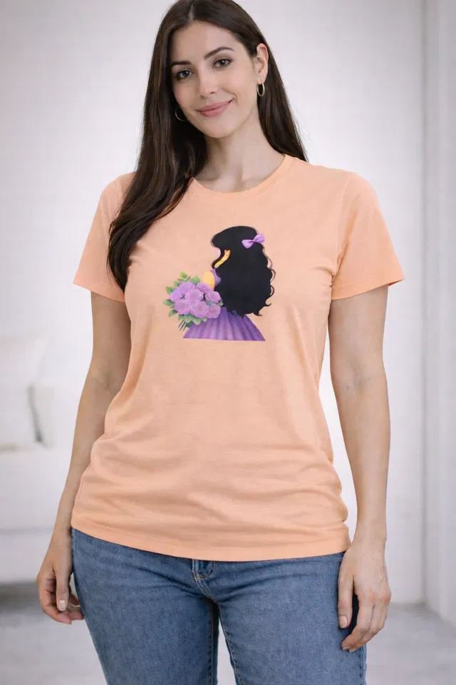 Cotton Blend Printed T-shirt for Men, Peach (M)