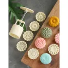 Plastics Moon Cake Moulds With 5 Press Stamps, Multicolour, Set of 1
