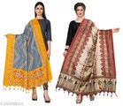 Printed Khadi Cotton Dupatta with Tassels for Women, Pack of 2 