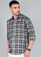 Cotton Blend Checked Shirts for Men, Black 