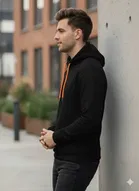 Fleece Printed Hoodie for Men, Black 