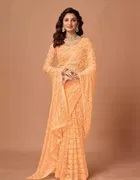 Net Solid Saree for Women 