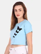 Round Neck Printed Crop Top for Women 