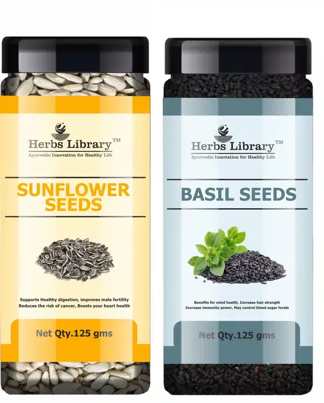 Herbs Library Sunflower and Basil Seeds (Pack of 2, 125 g)