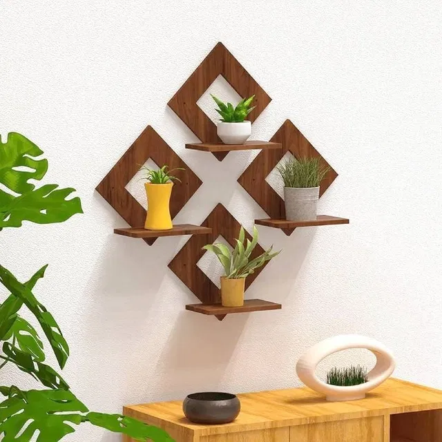 KC Arts MDF Diamond Wall Hanging Shelves 6x6 inch Pack of 4