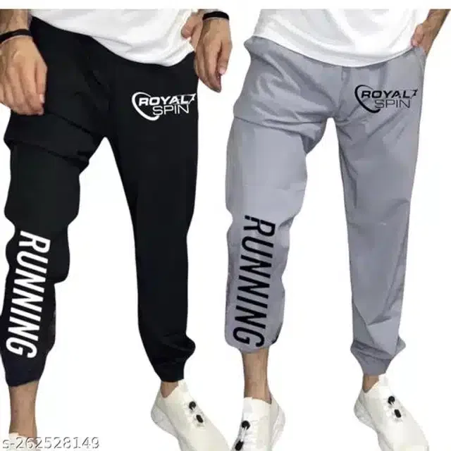Polyester Track Pant for Men (Black & Grey, 30) (Pack of 2)