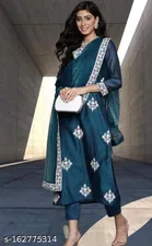 Viscose Rayon Embroidered Kurta with Pant & Dupatta for Women 
