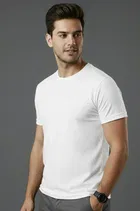 Polyester Round Neck T-shirt For Men, White 