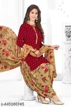 Floral Print Unstitched Suit Fabric for Women & Girls, Maroon & Beige