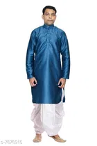 Dupion Silk Solid Kurta with Dhoti for Men 