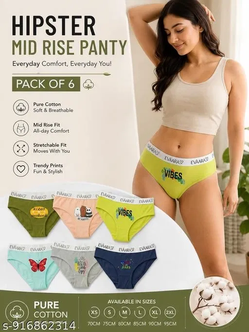 Pack of 6 Evaara Hipster Briefs for Women (Olive, L)