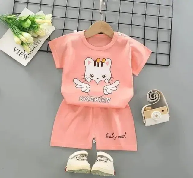Hosiery Clothing Set for Kids (Peach, 12-18 Months)