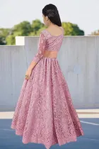 Net Embroidered Semi Stitched Lehenga for Girls 