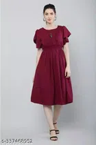 Crepe Solid Dress for Women (Maroon, XS)