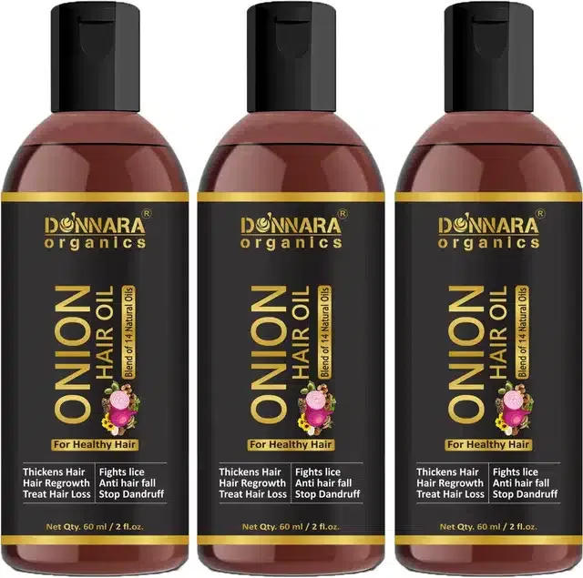 Donnara Organics Onion Oil for Hair Regrowth (Pack of 3, 60 ml)