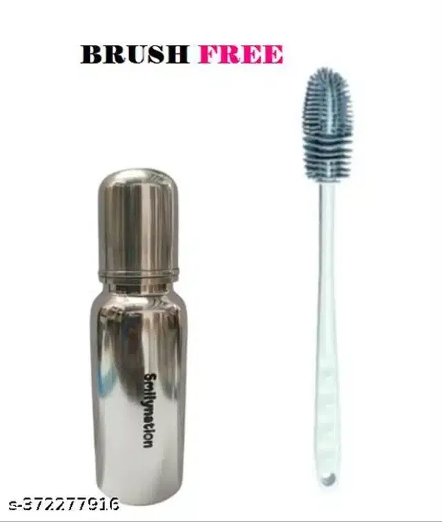 Stainless Steel Milk Feeding Bottle (250 ml) with Bottle Cleaning Brush for Infants (Multicolor, Set of 2)