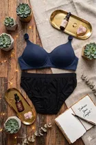 Full Coverage Wireless Padded Bra and Hot Panty Set for Women, Pack of 2 