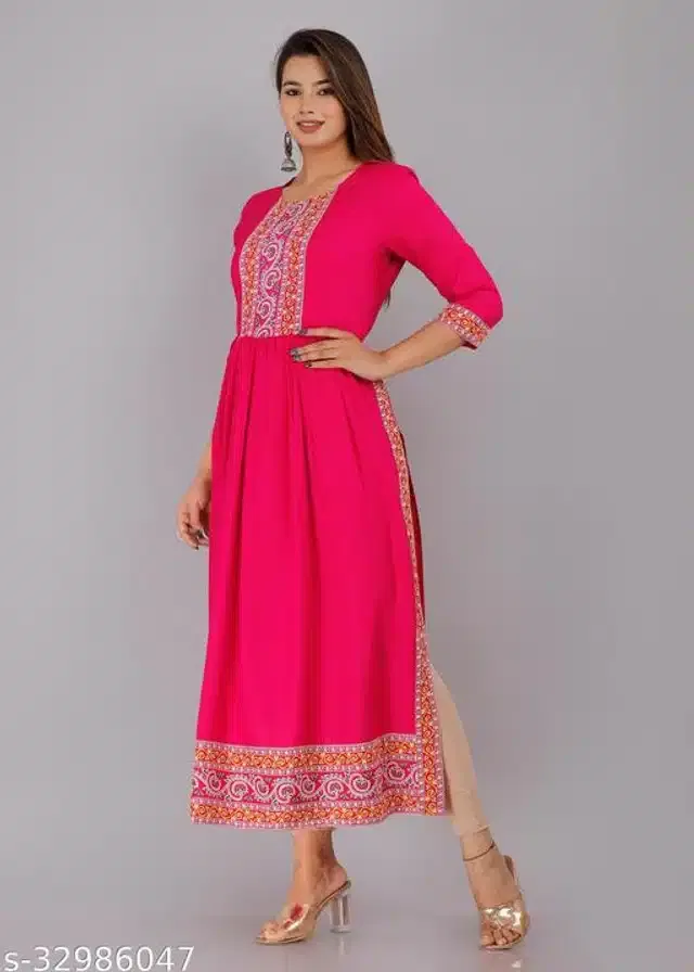 Naira Cut Rayon Solid Kurti for Women (Pink, S)