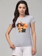 Cotton Blend Printed T-shirt for Women, Grey 