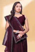 Net Embellished Saree for Women (Purple, 6.3 m)
