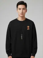Fleece Printed Sweatshirt for Men, Black 