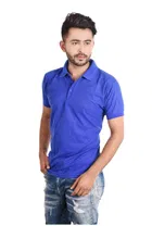 Poly Cotton Solid Polo Neck T-Shirt for Men, Royal Blue 