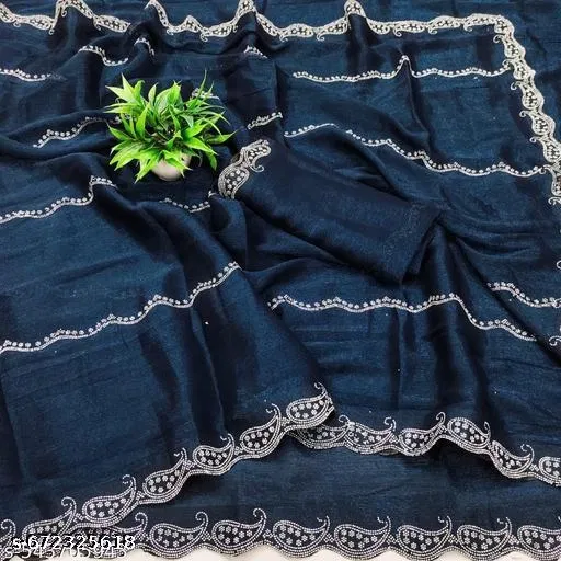 Simmer Embellished Saree For Women, Blue