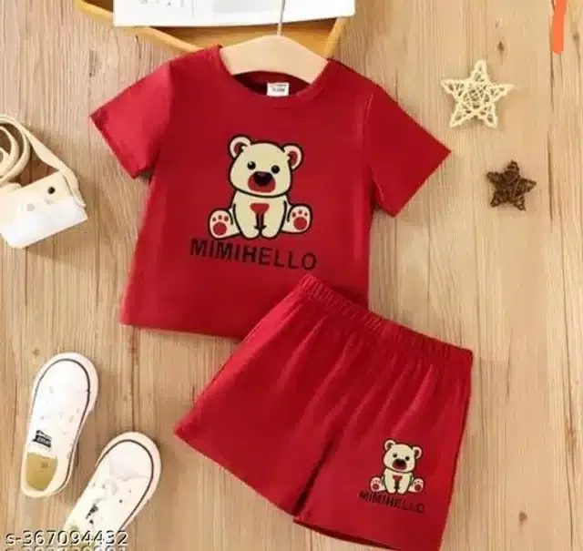 Cotton Half Sleeves T-Shirt with Pant Clothing Set for Kids (Red, 0-6 Months)