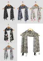 Poly Chiffon Printed Scarves for Women, Multicolor, Pack of 6